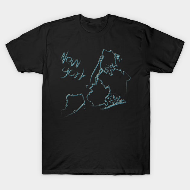 New York city map with bright silhouettes T-Shirt by Creative Art Store